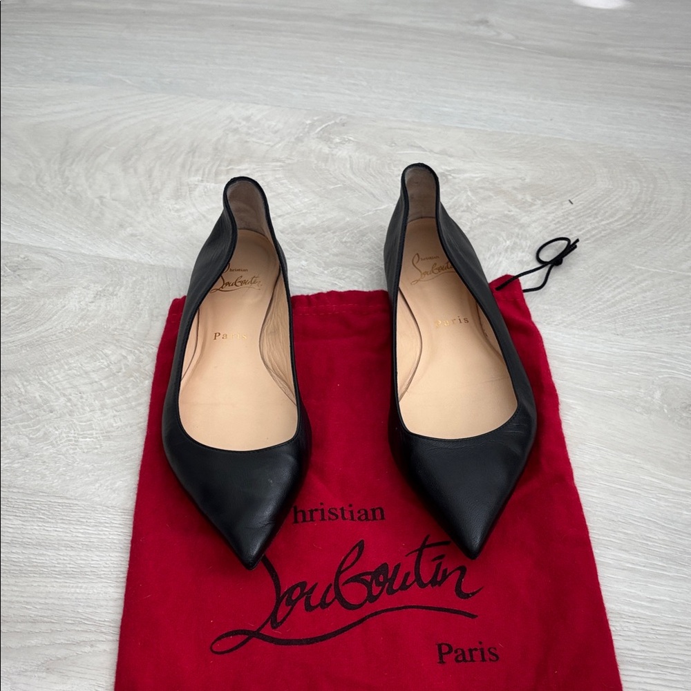 Christian Louboutin Black Leather Pointed Toe Flats